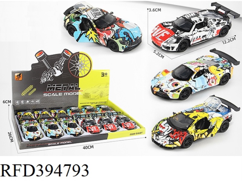 ALLOY PULL BACK THREE-DOOR SPORTS CAR (GRAFFITI) (1:36)