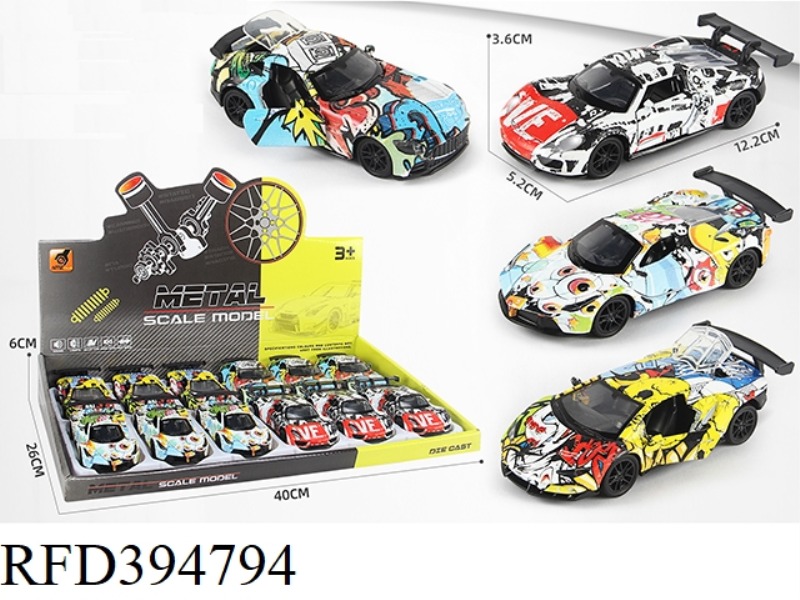 ALLOY SOUND AND LIGHT PULL BACK THREE-DOOR SPORTS CAR (GRAFFITI) (1:36)