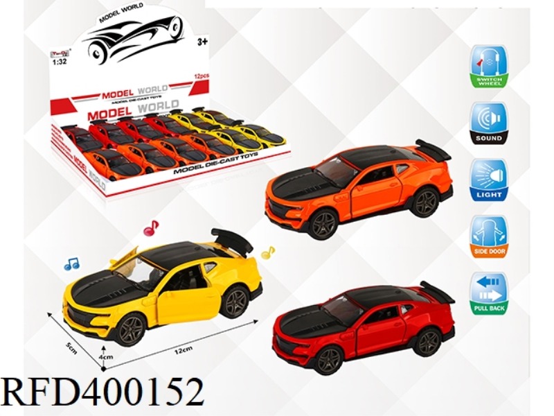 1:32 SIMULATION PULL BACK ALLOY CAR TWO-DOOR CHEVROLET CAMARO WITH LIGHT AND MUSIC 12PCS
