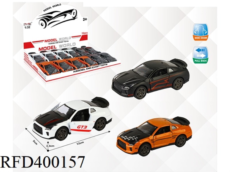 1:32 SIMULATION PULL BACK ALLOY CAR WITH TWO DOORS NISSAN GTR 12PCS