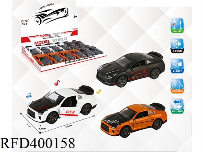 1:32 SIMULATION PULL BACK ALLOY CAR WITH TWO DOORS NISSAN GTR WITH LIGHT AND MUSIC 12PCS
