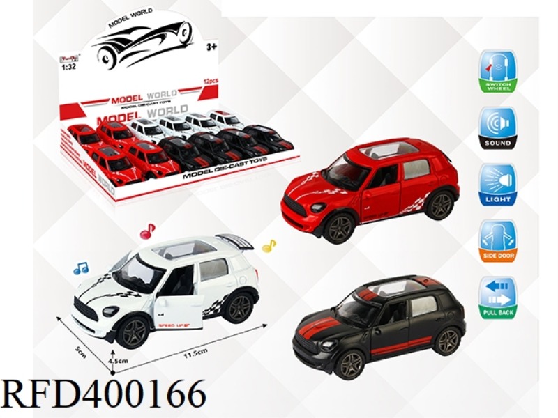 1:32 SIMULATION PULL BACK ALLOY CAR WITH TWO DOORS MINI JCW WITH LIGHT AND MUSIC 12PCS