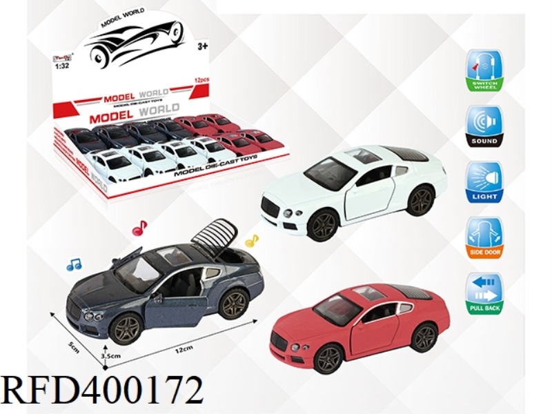 1:32 SIMULATION PULL BACK ALLOY CAR TWO-DOOR BENTLEY WITH LIGHT AND MUSIC 12PCS