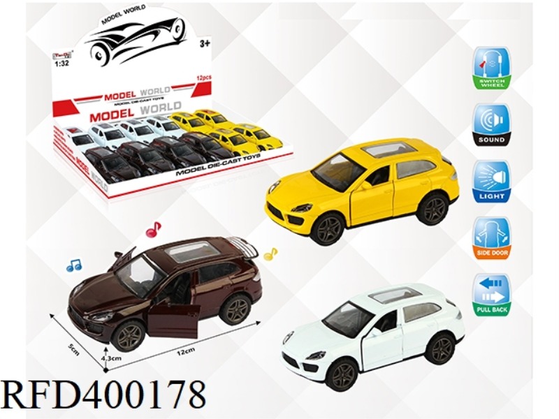 1:32 SIMULATION PULL BACK ALLOY CAR TWO-DOOR CAYENNE WITH LIGHT AND MUSIC 12PCS