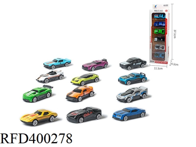 12 TYPES OF SLIDING ALLOY RACING CARS 1:64 (6 PCS/BOX)