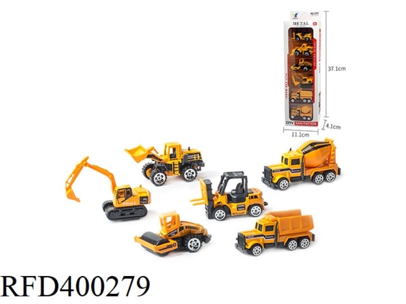 6 SMALL ENGINEERING SLIDING ALLOY CARS (6 PCS/BOX)