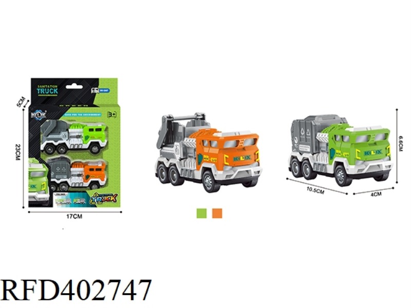 ALLOY PULL BACK SANITATION VEHICLE (2 PACKS)