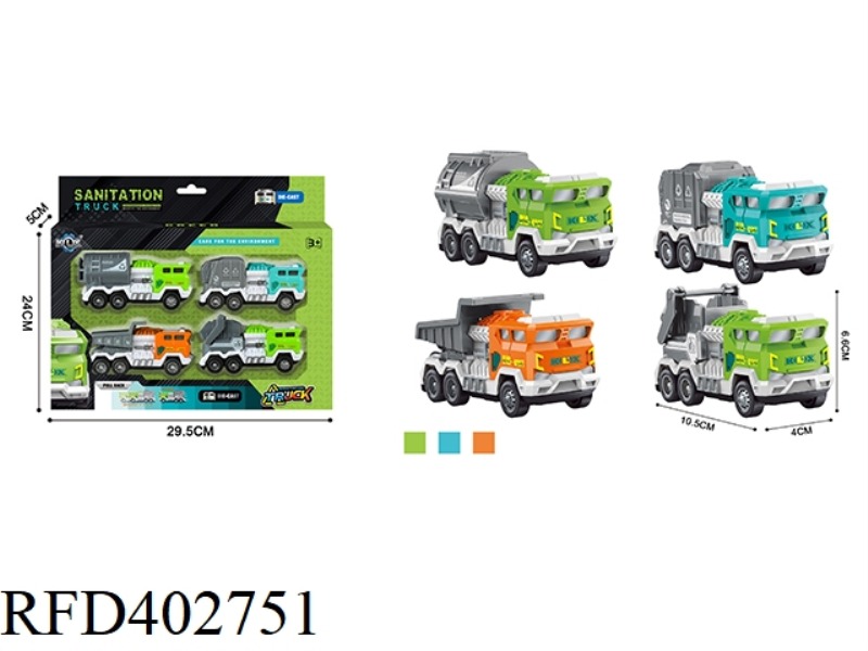 ALLOY PULL BACK SANITATION VEHICLE (PACK OF 4)