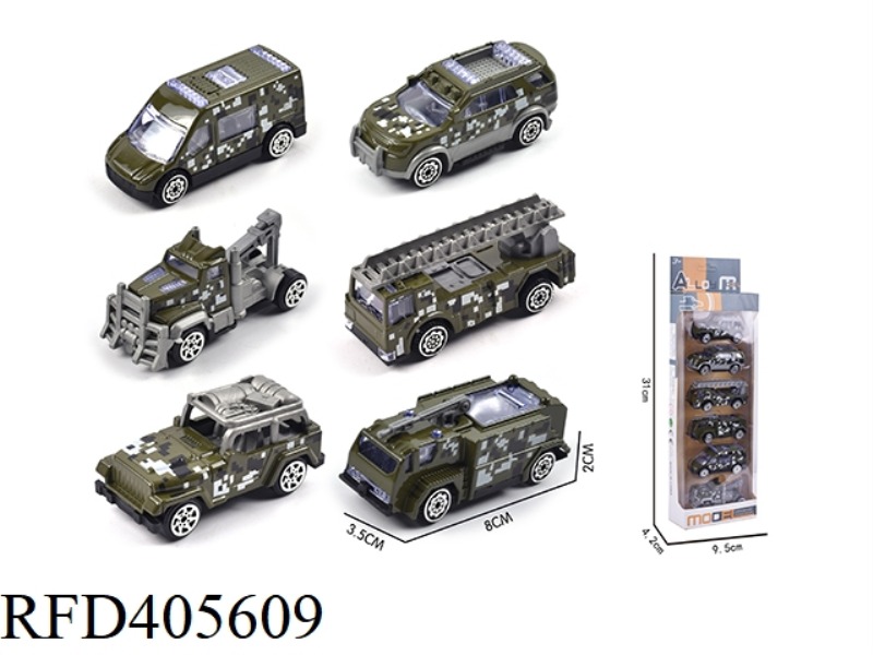 6 ALLOY MILITARY CAR SET