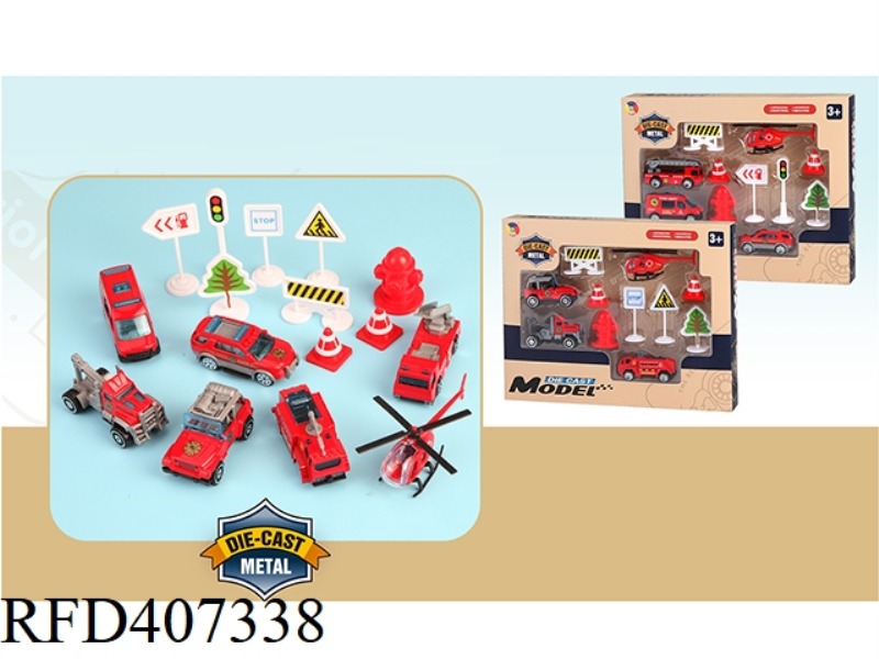 L TYPE 1 ALLOY AIRPLANE WITH 3 ALLOY FIRE TRUCK ROAD SIGNS (2 TYPES MIXED)