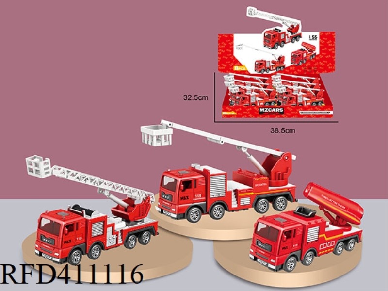 INERTIAL ALLOY FIRE TRUCK 3 MIXED 6PCS