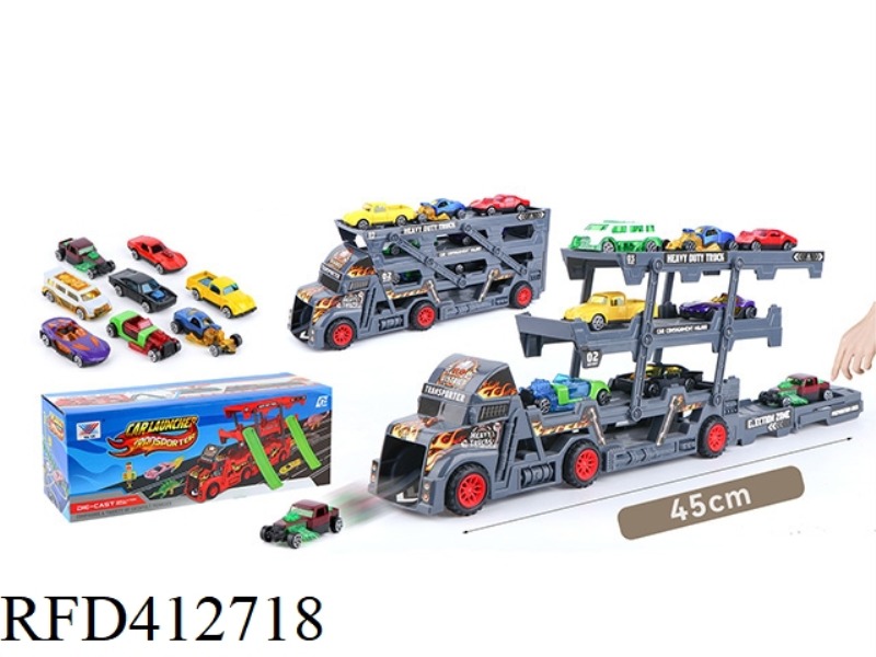FOLDING CONTAINER TRUCK WITH DIY STICKERS (8 ALLOY CARS)