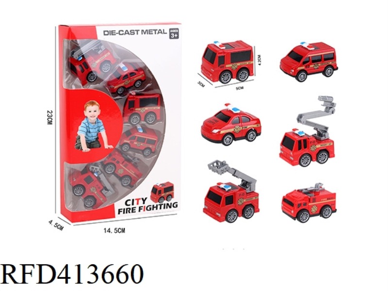 Q VERSION MINI FIRE-FIGHTING ALLOY CAR SIX ASSORTED