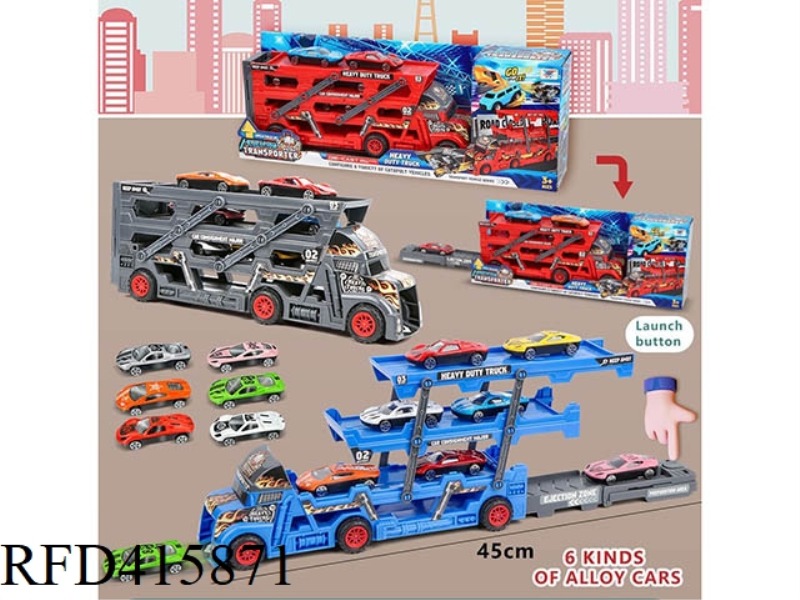 EJECTION FOLDING STORAGE DIY STICKER CONTAINER TRUCK WITH GOLDEN TROLLEY (6 TROLLEYS)