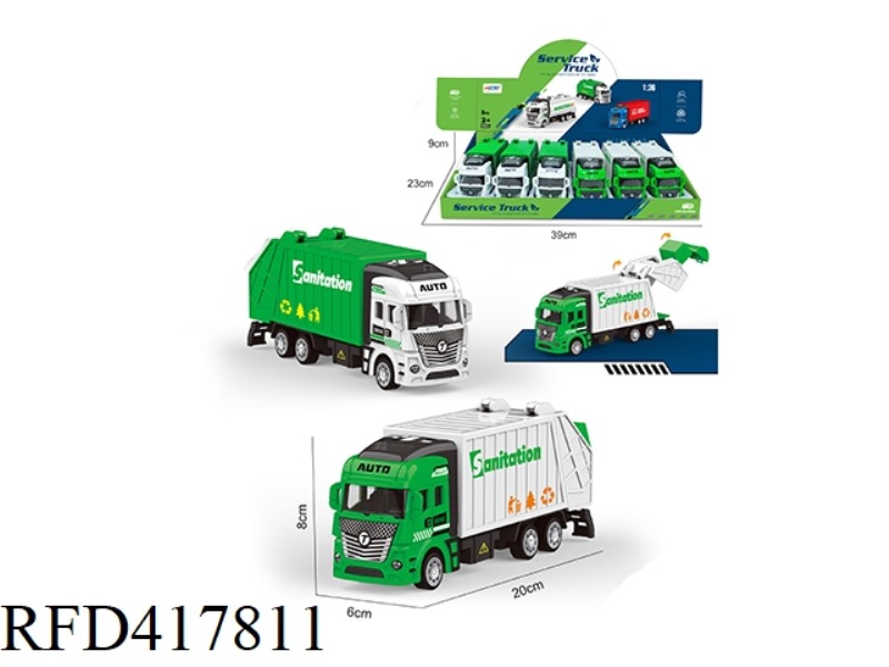 1:36 ALLOY PULL BACK SANITATION VEHICLE 6PCS