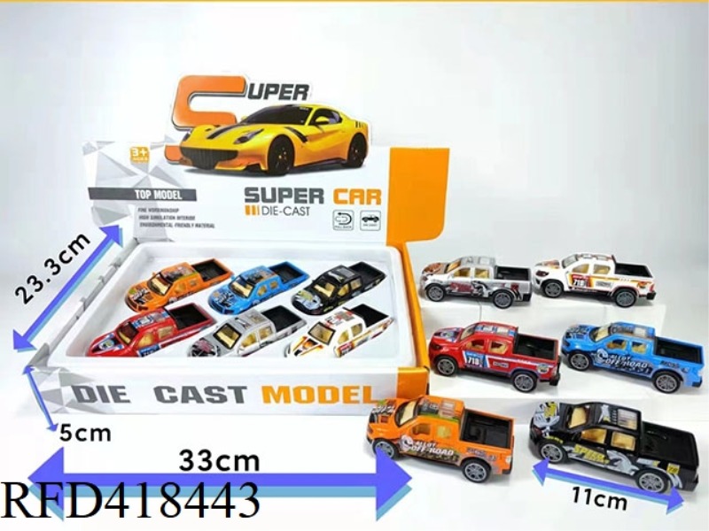 11 CM SIX-COLOR PATTERNED PICKUP MODEL ALLOY CAR 6PCS