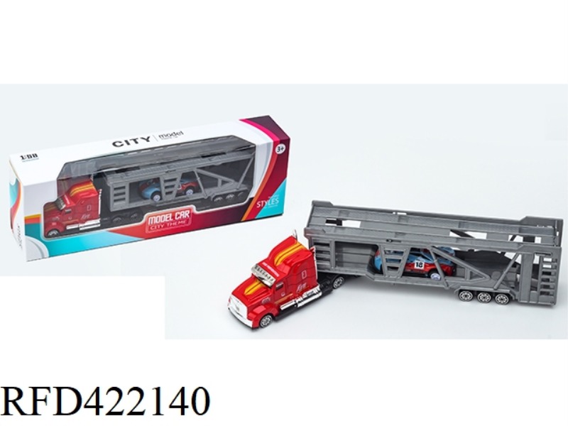 ALLOY AMERICAN FRONT FIRE-FIGHTING DOUBLE-DECKER TRANSPORTER (WITH A SLIDING TIN CAR)