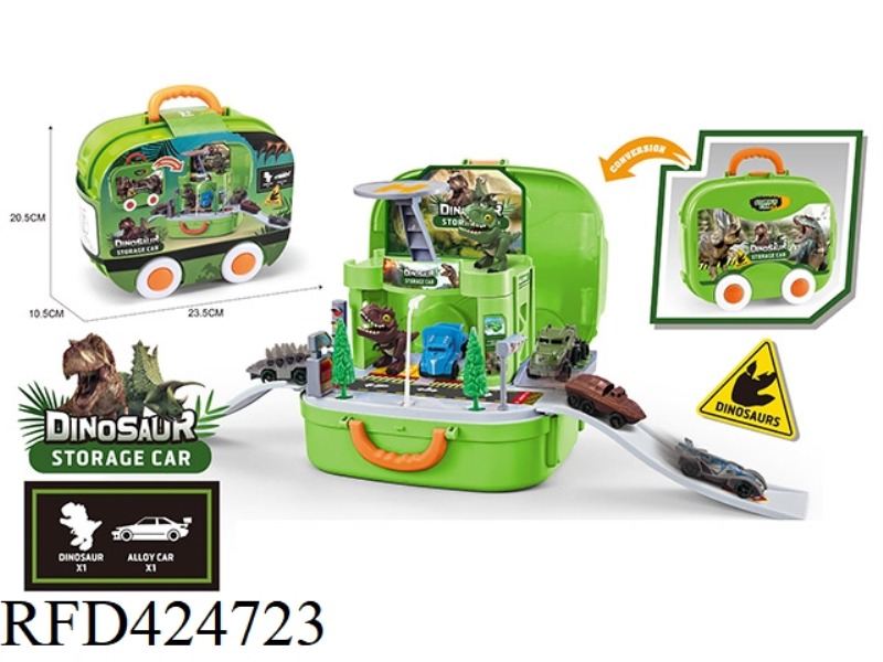 DINOSAUR STORAGE BACKPACK TRACK PARKING LOT (WITH A ALLOY DINOSAUR CAR + A FINGER DINOSAUR)
