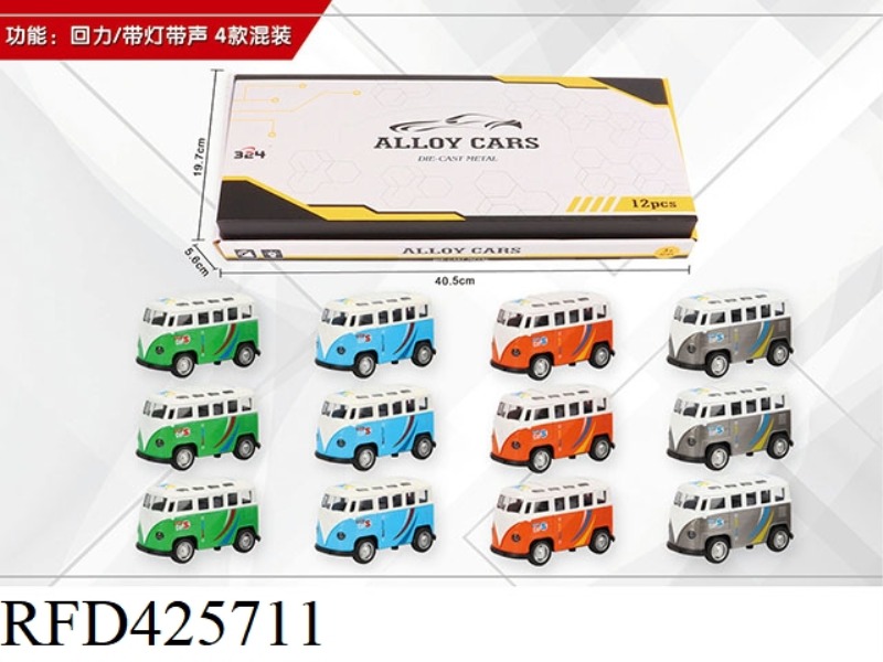 BUS WITH MUSIC AND LIGHT ALLOY CAR 12PCS