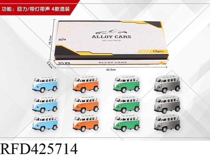 BUS WITH MUSIC AND LIGHTING SIMULATION ALLOY CAR 12PCS