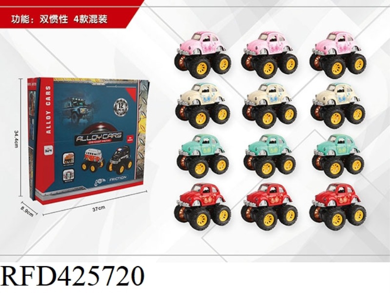 DOUBLE INERTIA BIG WHEEL BEETLE CAR 12PCS