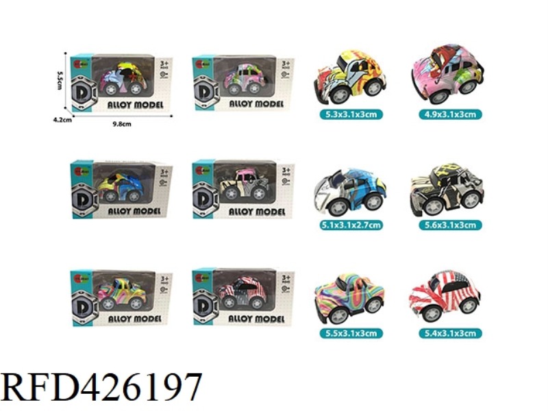 MIER Q EDITION GRAFFITI PULL BACK ALLOY CAR (6 STYLES AND 6 COLORS MIXED)