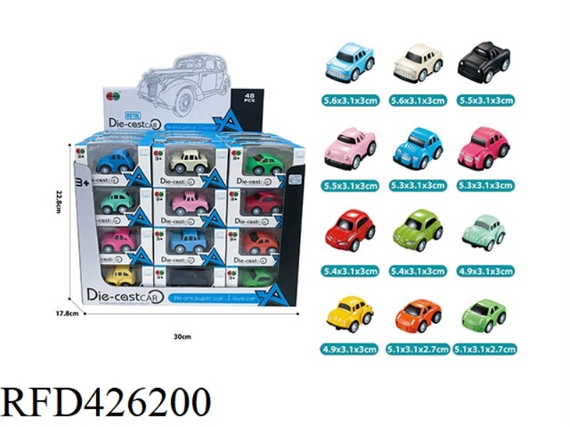 48PCS DISPLAY BOX MIER Q VERSION PULL BACK ALLOY CAR (6 STYLES AND 12 COLORS MIXED)