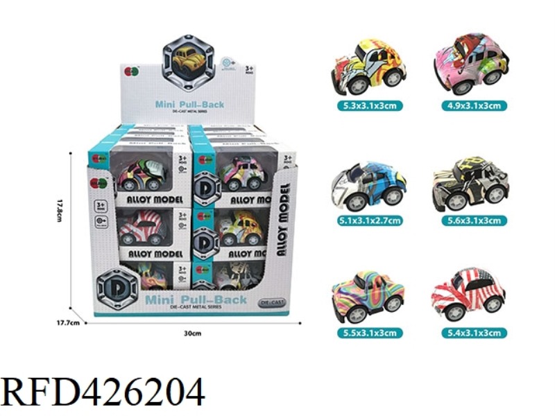 24PCS DISPLAY BOX MIER Q VERSION GRAFFITI PULL BACK ALLOY CAR (6 STYLES AND 6 COLORS MIXED)