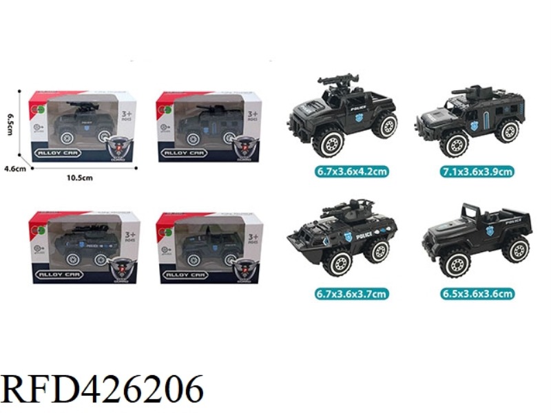 ALLOY SLIDING POLICE CAR (4 TYPES ASSORTED)