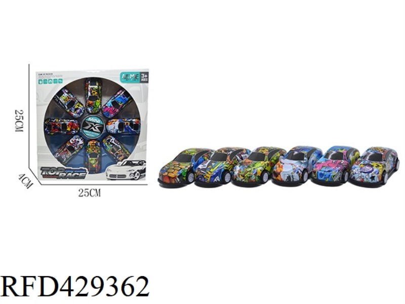 8PCS ALLOY IRON GRAFFITI PULL BACK CAR 1:48