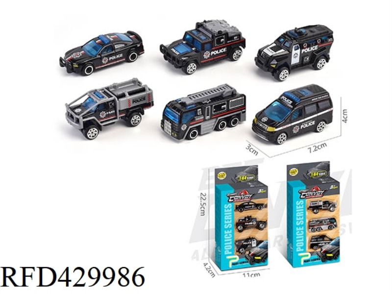 ALLOY SLIDING POLICE CAR 3 PACK