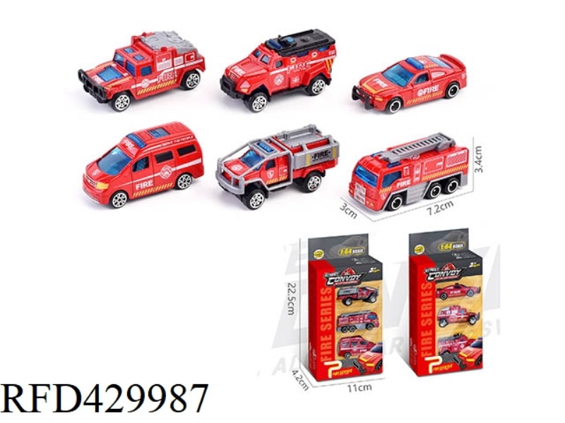 ALLOY SLIDING FIRE TRUCK 3 PACK