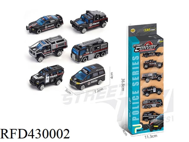 ALLOY SLIDING POLICE CAR 6 PACK