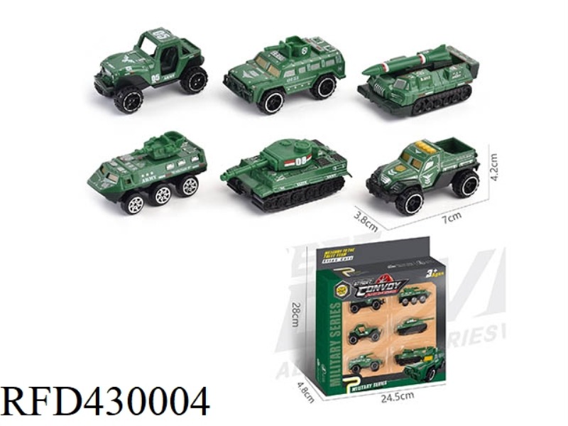 ALLOY SLIDING MILITARY VEHICLE 6 PACK