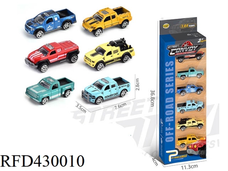 ALLOY SLIDING PICKUP TRUCK 6 PACK