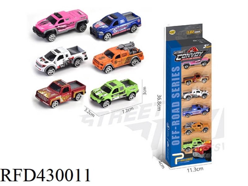 ALLOY SLIDING PICKUP TRUCK 6 PACK