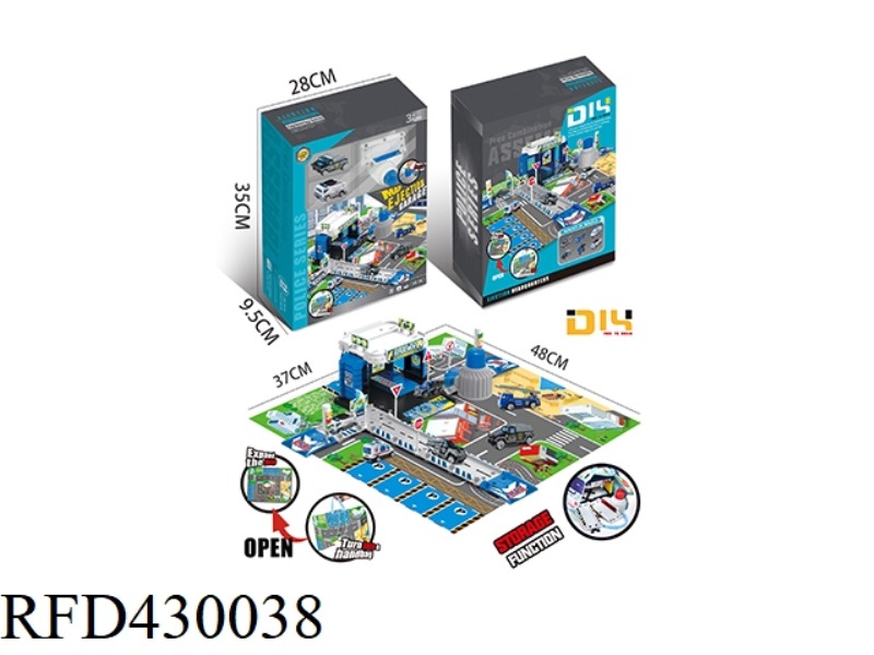 EJECTION POLICE PARKING LOT WITH NON-WOVEN STORAGE MAP WITH 2 ALLOY POLICE CARS