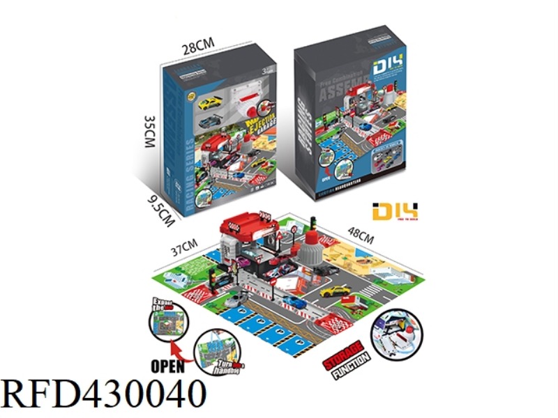 EJECTION RACING CAR PARK WITH NON-WOVEN STORAGE MAP WITH 2 ALLOY RACING CARS