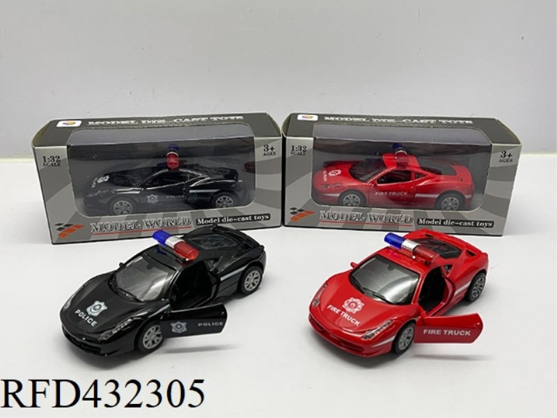 1:32 SIMULATION OPEN 2 DOORS FERRARI PULL BACK ALLOY POLICE CAR