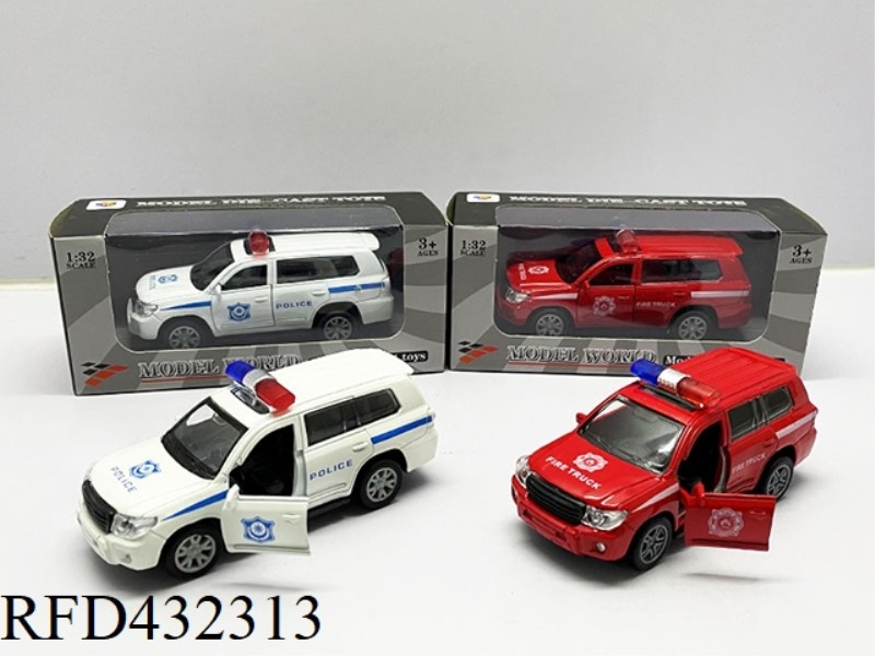 1:32 SIMULATION OF 2-DOOR TOYOTA LAND CRUISER PULLBACK ALLOY POLICE CAR
