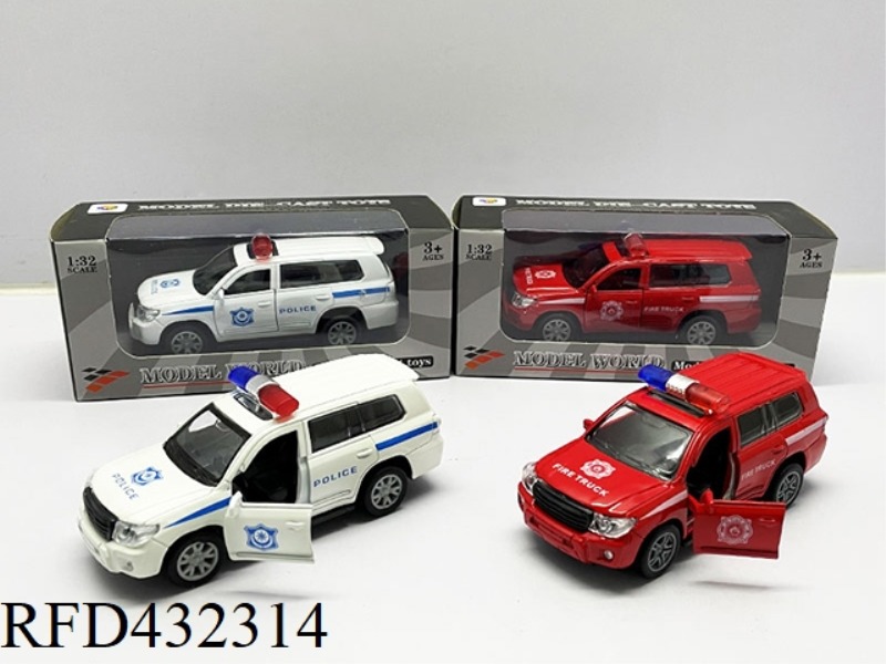 1:32 SIMULATION OPEN 2 DOORS TOYOTA LAND CRUISER LIGHTING MUSIC PULL BACK ALLOY POLICE CAR