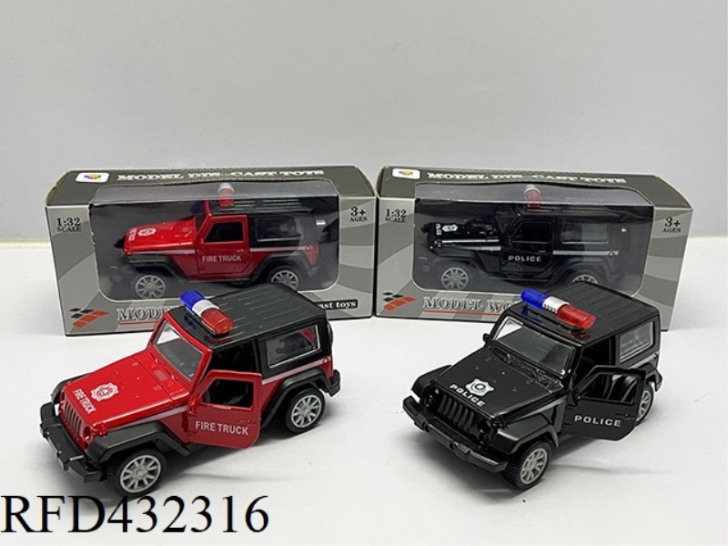 1:32 SIMULATION OPEN 2 DOORS WRANGLER LIGHTING MUSIC PULL BACK ALLOY POLICE CAR