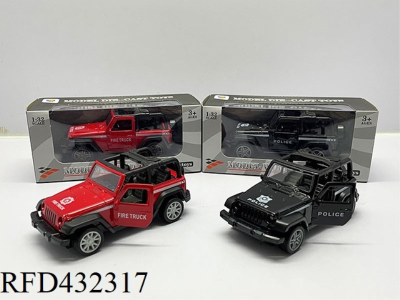 1:32 SIMULATION OPEN 2 DOOR WRANGLER CONVERTIBLE PULL BACK ALLOY POLICE CAR