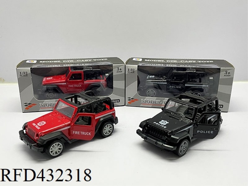 1:32 SIMULATION OPEN 2-DOOR WRANGLER CONVERTIBLE LIGHT AND MUSIC PULL BACK ALLOY POLICE CAR