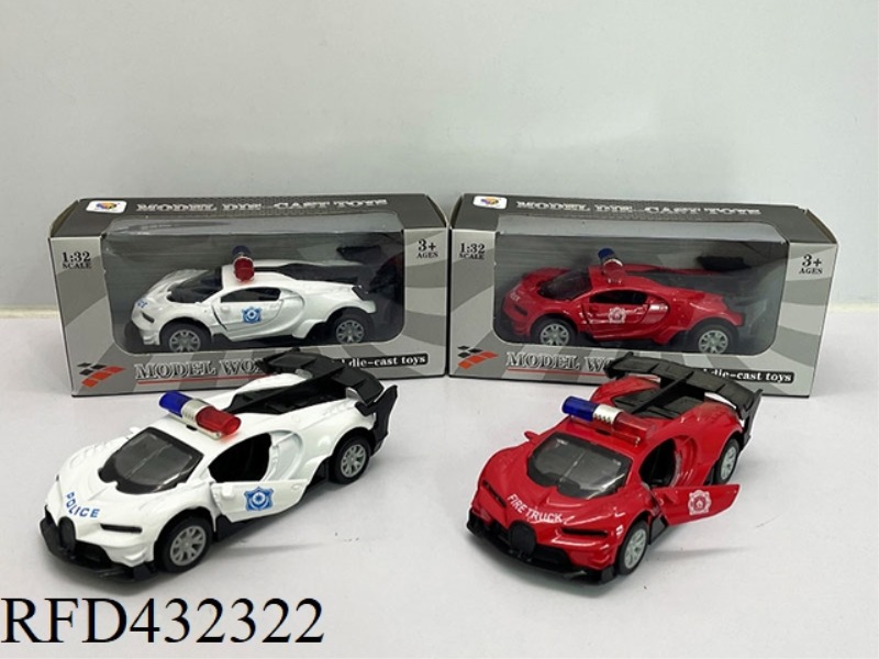 1:32 SIMULATION OPEN 2 DOORS BUGATTI LIGHTING MUSIC PULL BACK ALLOY POLICE CAR