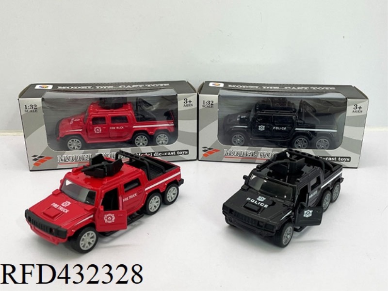 1:32 SIMULATION OPEN 2 DOORS SIX WHEEL HUMMER LIGHTING MUSIC PULL BACK ALLOY POLICE CAR