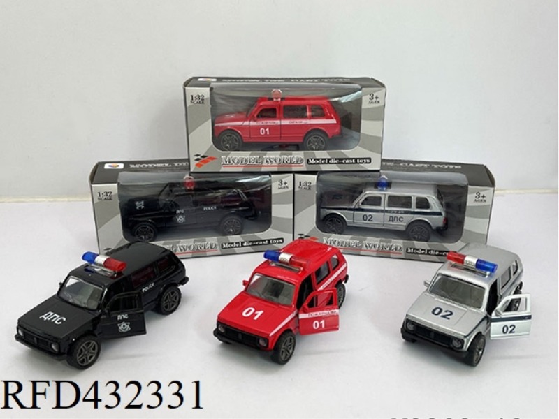 1:32 SIMULATION OPEN 2 DOORS RUSSIAN OFF-ROAD PULL BACK ALLOY POLICE CAR