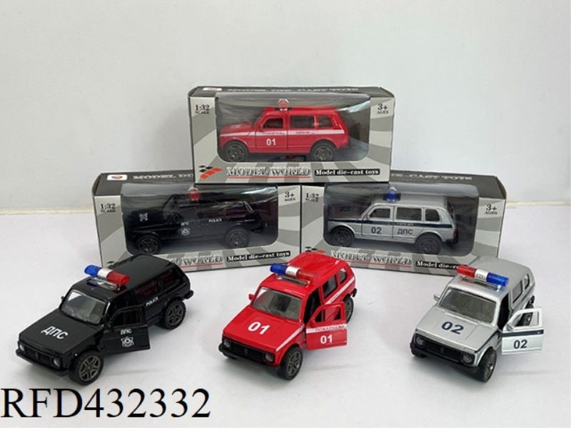 1:32 SIMULATION OPEN 2 RUSSIAN OFF-ROAD LIGHTING MUSIC PULL BACK ALLOY POLICE CAR