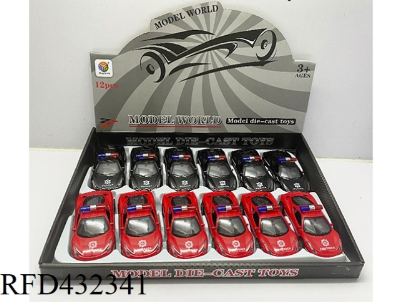 1:32 SIMULATION OPEN 2 DOORS FERRARI PULL BACK ALLOY POLICE CAR 12PCS
