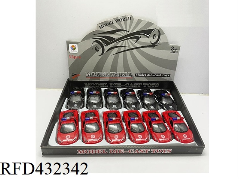1:32 SIMULATION OPEN 2 DOORS FERRARI LIGHTING MUSIC PULL BACK ALLOY POLICE CAR 12PCS
